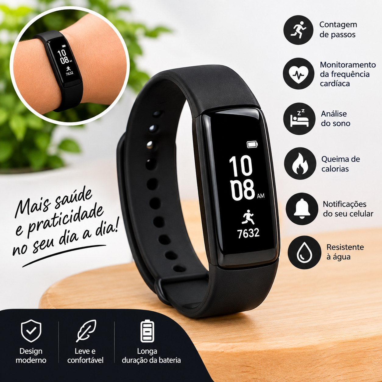 Smartband Relógio Inteligente Fitness Preto