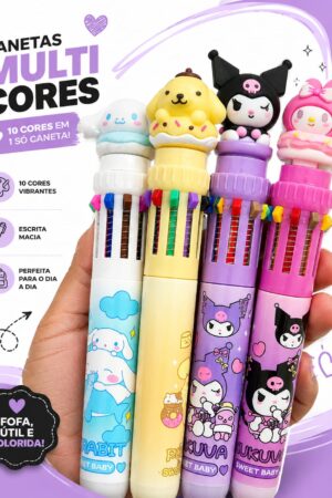 Caneta Esferográfica Multicores 10 em 1 Personagens Sanrio Fofa Kawaii