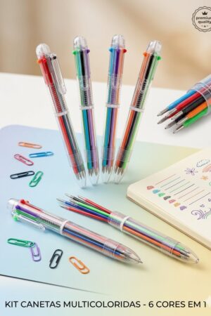 Caneta 6 Cores em 1 Multicolorida Retrátil – Kit Caneta Colorida