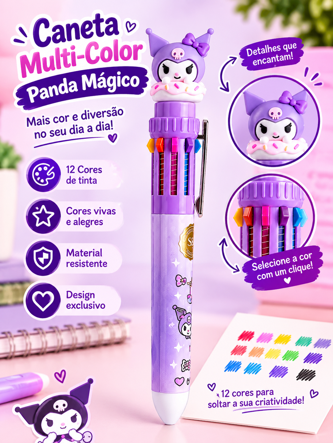 Caneta Multicolor Panda Mágico 10 Cores em 1