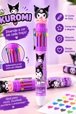 Caneta Retrátil Kuromi 10 Cores Roxa