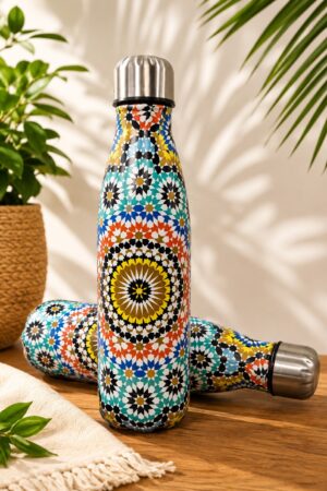 Garrafa Térmica de Inox Estampada Colorida com Tampa – Design Decorativo